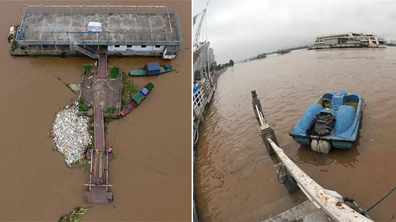 湘江突破警戒水位淹没观光平台