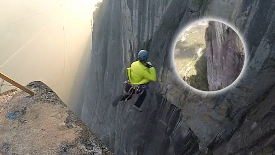 胆大！极限爱好者纵身跳下243米深悬崖