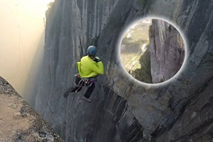 第一视角！极限爱好者纵身跳下243米深悬崖