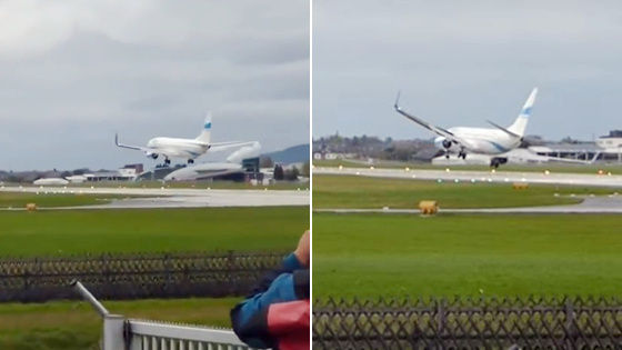 实拍客机降落遭强侧风 触地瞬间被拉起
