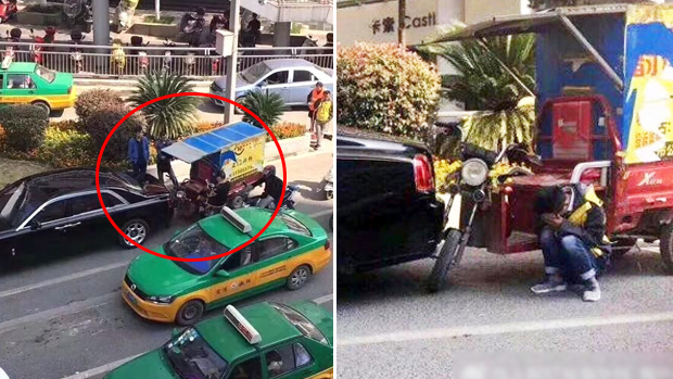 快递三轮“亲吻”劳斯莱斯 小哥被吓哭了