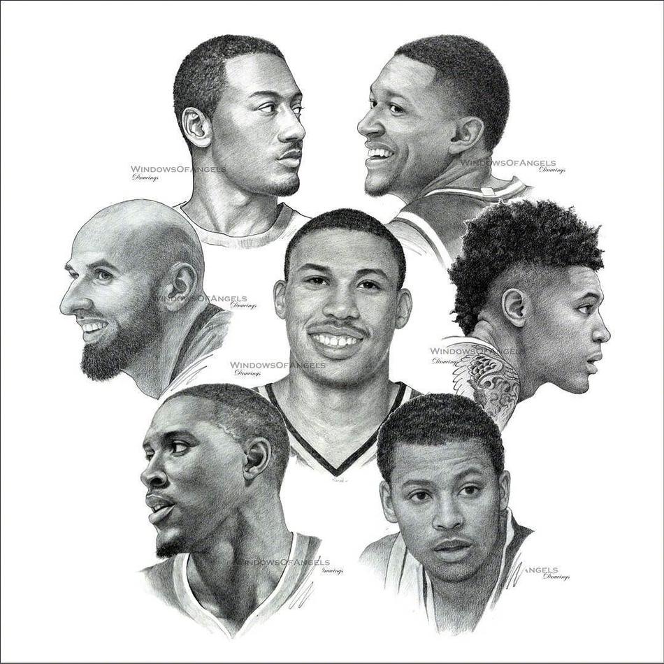 手绘素描nba各队球星群像