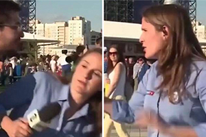 怒斥色狼！女记者差点被强吻 中断直播严厉训斥