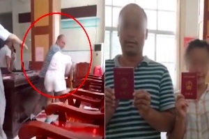 领证时女方犹豫被准老公暴打 下午开开心心登记