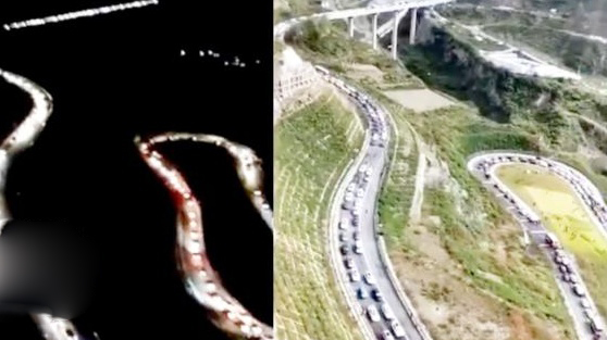 国庆首日出游 稻城亚丁堵车从白天堵到黑