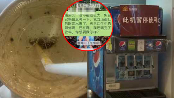 男子快餐店就餐 可乐下肚发现杯底5只蟑螂正在爬