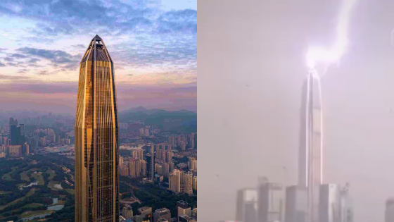 深圳最高楼被闪电击中 直击平安金融中心