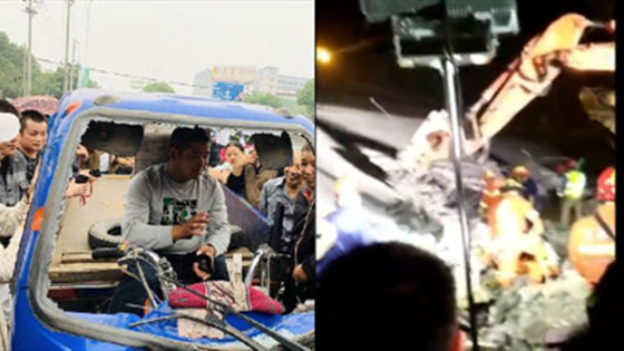 无锡垮桥事故幸存司机 桥身直接砸到挡风玻璃上