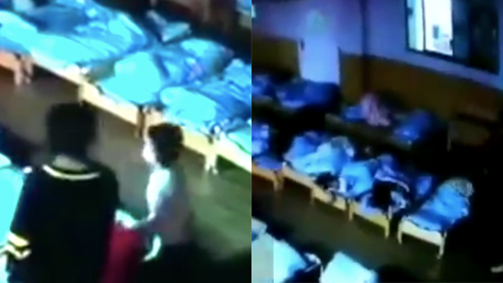 幼儿园老师拽男童头发摔下床，视频曝光后已被警方带走