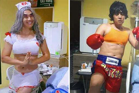 帅气老爸每天搞怪装丑穿女装 只为博儿子一笑