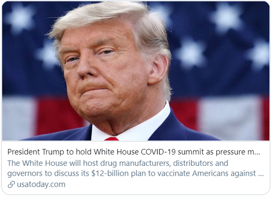 特朗普召开“疫苗峰会”，FDA的压力不断加大。/《今日美国》报道截图
