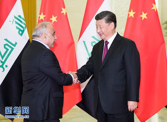 9月23日，国家主席习近平在北京人民大会堂会见伊拉克总理阿卜杜勒-迈赫迪。新华社记者 黄敬文 摄