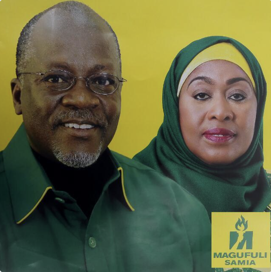 ·坦桑尼亚前总统马古富力（左）与哈桑。