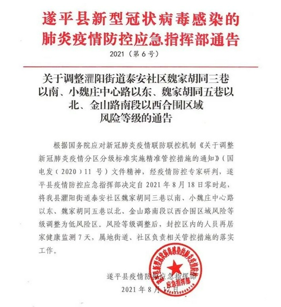 8月18日河南驻马店疫情最新消息公布 驻马店一地调整为低风险等级
