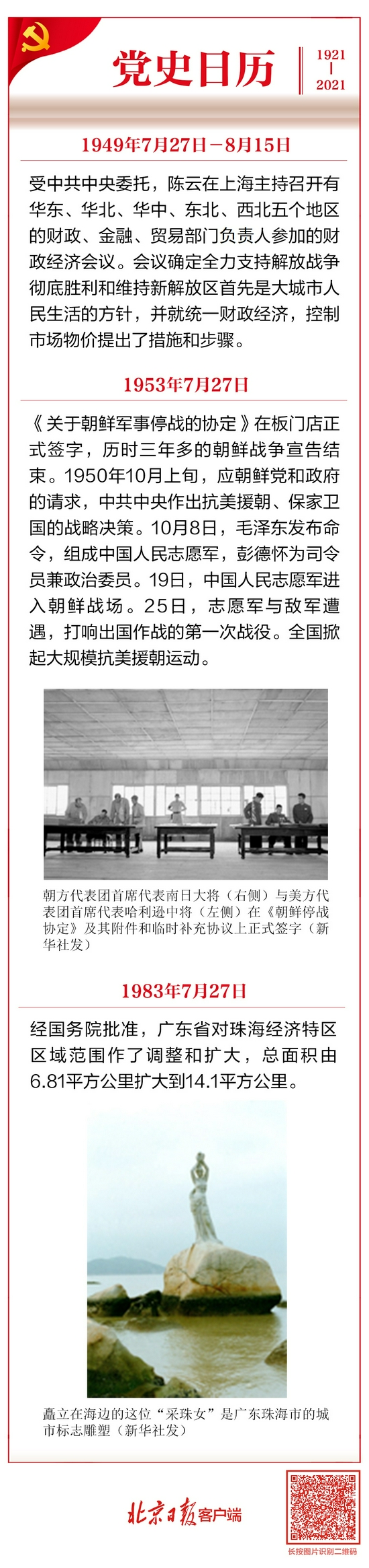 党史日历(7月27日)|朝鲜停战协定在板门店正式签字