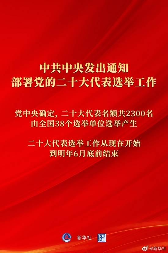 中共中央发出通知 部署党的二十大代表选举工作