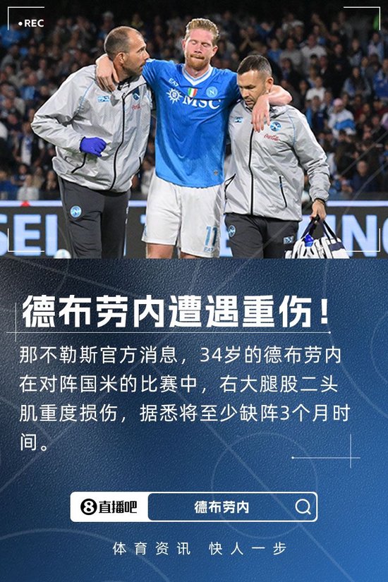 重伤！德布劳内右大腿股二头肌重度损伤 至少缺阵3个月