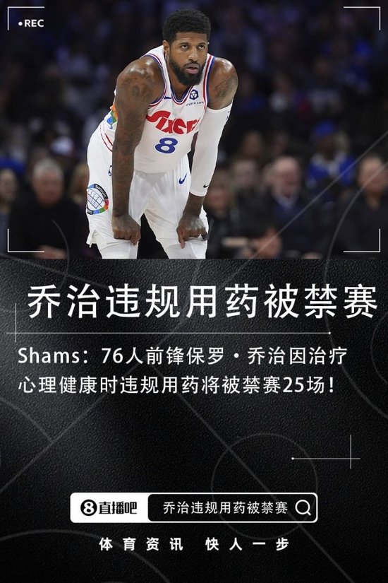 Shams：保罗·乔治因违反联盟禁药政策将被禁赛25场