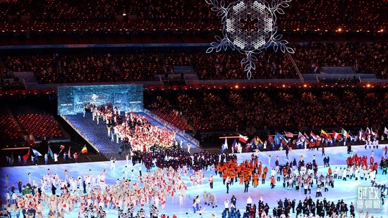 △北京冬奥会闭幕式现场。（总台央视记者魏帮军拍摄）