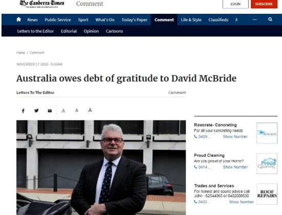 《堪培拉时报》：澳大利亚欠戴维·麦克布莱德一句感谢。