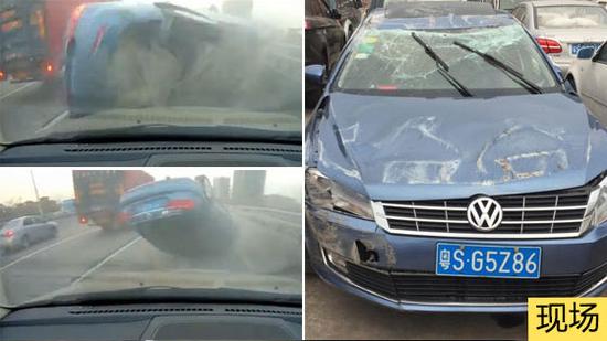 大众轿车强行并线被比亚迪唐撞翻飞出30米