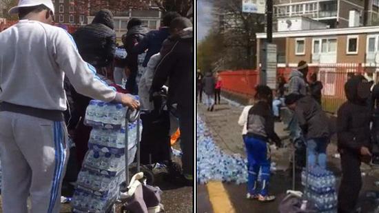 伦敦市民哄抢马拉松补给水