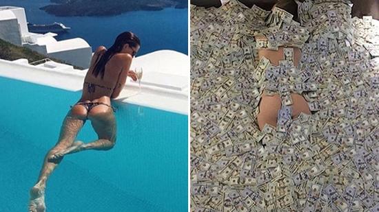 新加坡富二代高调炫富 裸身睡钱堆上