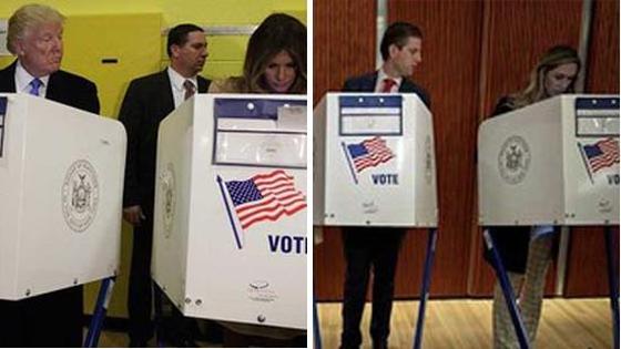 川普父子不约而同偷瞄妻子选票