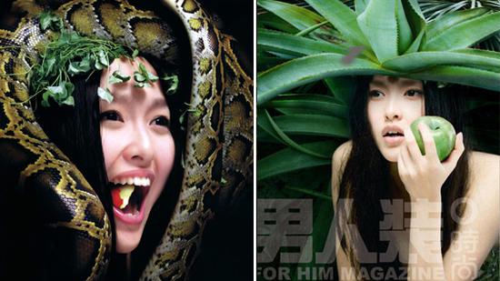 唐嫣这组图罗晋没眼看 画风诡异演绎夏娃