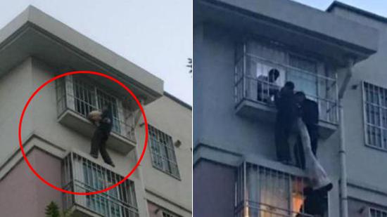 宁夏男孩被困半空 七旬老人爬窗将男孩救下