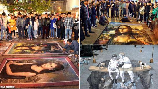 高手在民间 乞丐街上画蒙娜丽莎