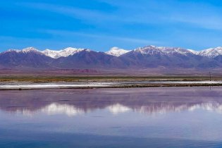 雪山环绕茶卡盐湖