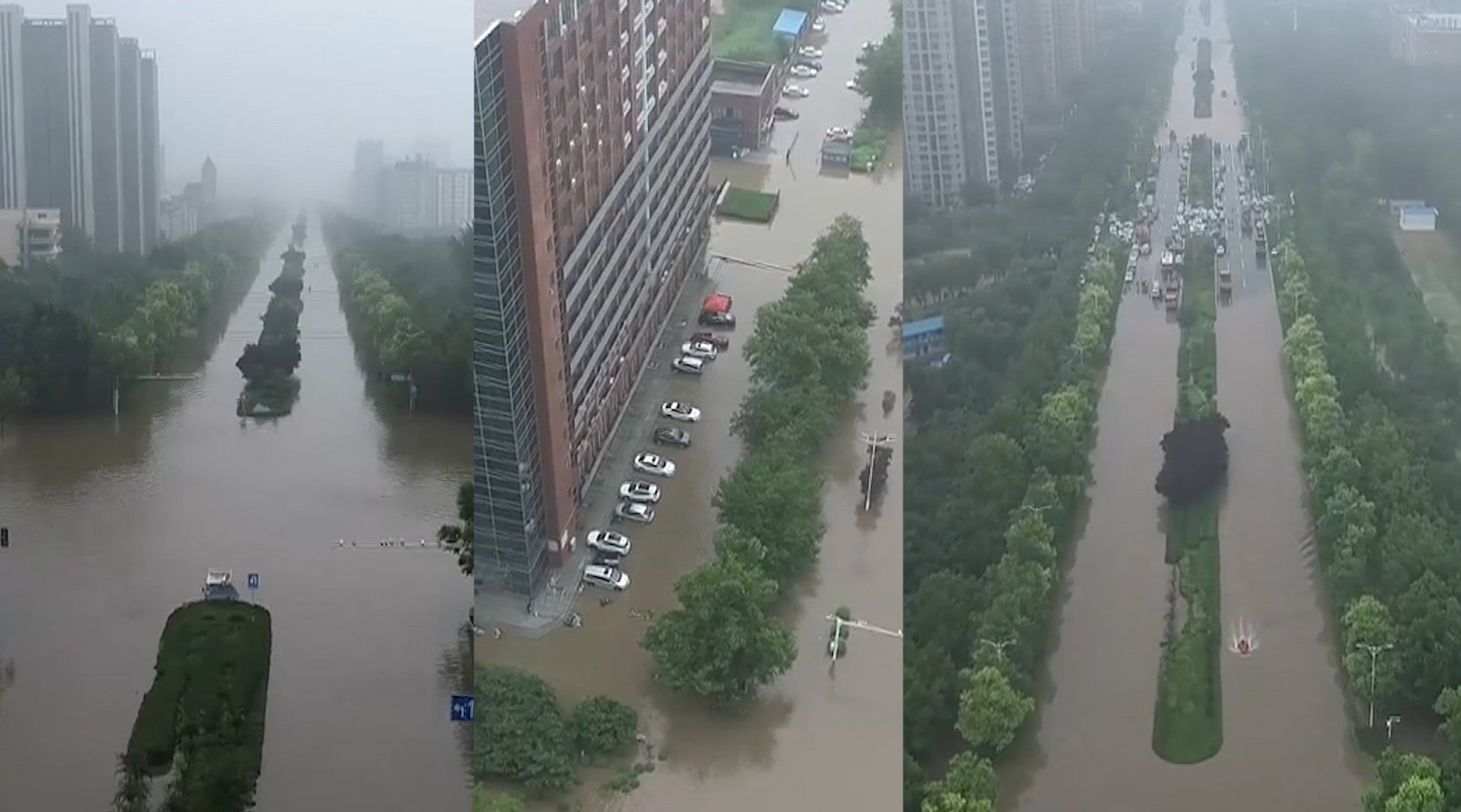 航拍暴雨后的新乡：市区积水内涝 车冲上路中央 局地最大降雨327.2毫米|组织|部门|应急预案|河南_手机新浪网