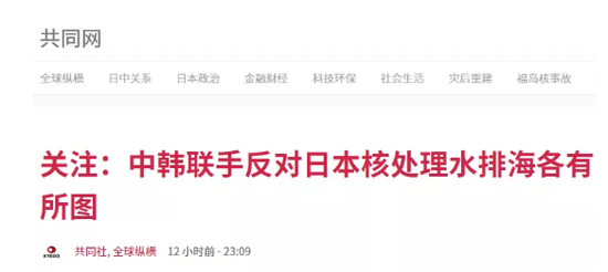 共同社引述外交消息人士的话称，“在处理水问题上，中韩是最大关键所在，是难关。” 来源：共同网截图