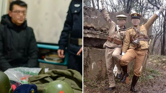 抗战遗址拍日本军服照被拘留 警方抓捕画面曝光