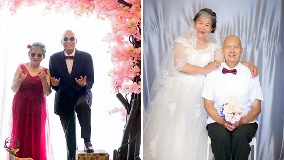 女孩给八旬爷爷奶奶拍迟到66年婚纱照走红