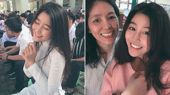 越南17岁高中生美少女走红 华裔妈妈也是个美人