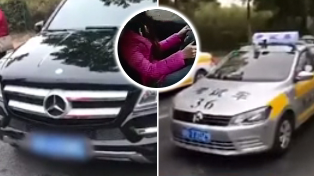 奔驰车主逼停驾考车被拘 女学员考了满分