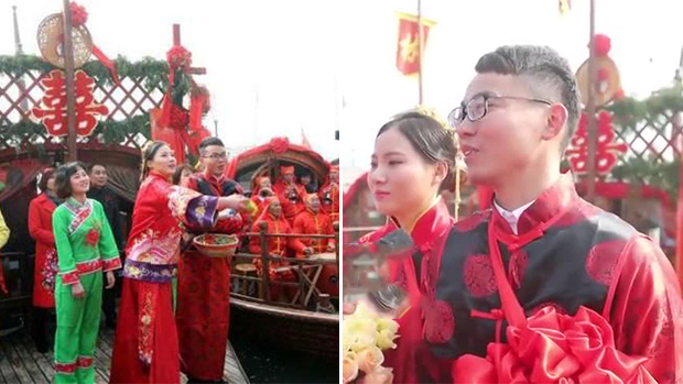 小夫妻4年表演100次水上婚礼 修成正果