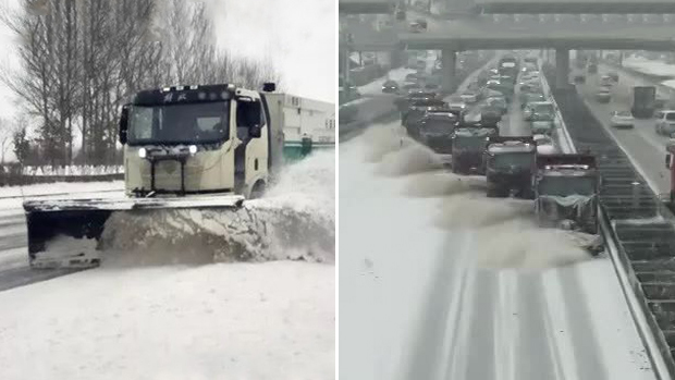 长春街头大型现代化机械清雪场面震撼