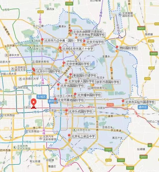 北京市朝阳区国际学校地图哪个离你家近