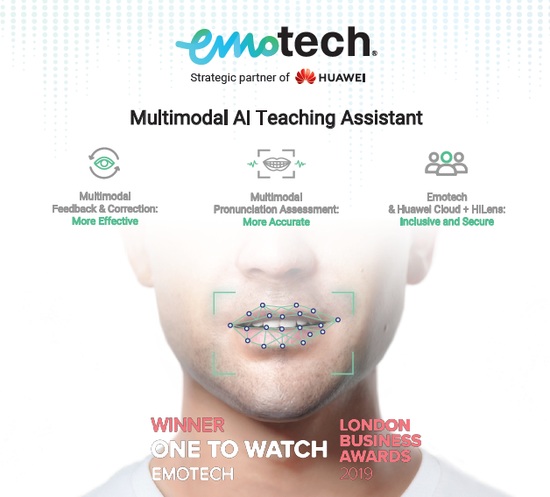 　（图为Emotech AI虚拟助教辅助学生英语发音场景展示）