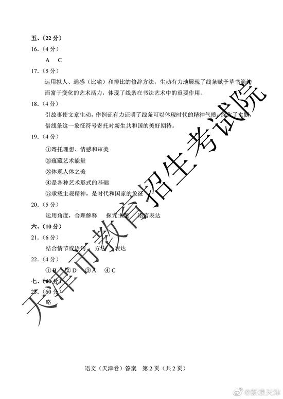 2020高考天津卷语文真题试卷解析 天津高考语文试题答案一览