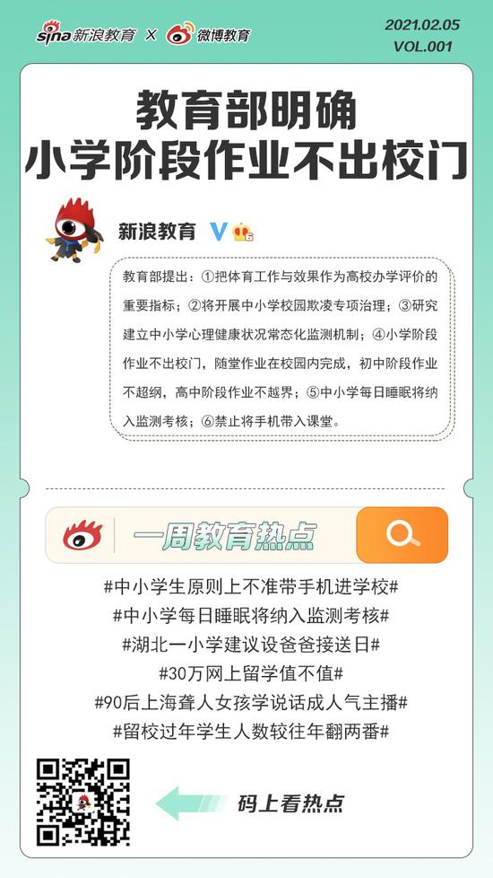 一周教育热点：小学阶段作业不出校门 聚焦疫情留学生困境