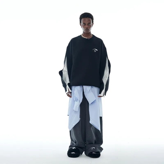 ANTERIOR LOVED black and white contrast silhouette deconstructed stitching fake two-piece round neck sweater
