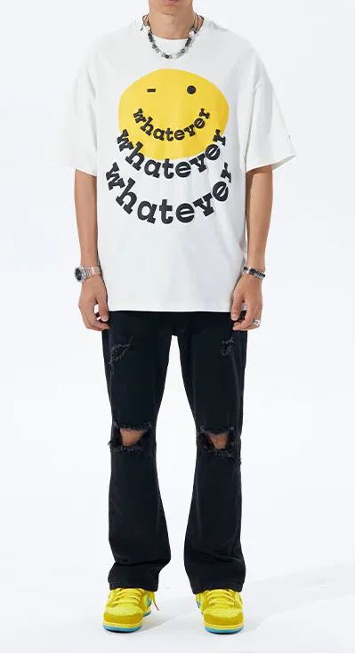 F2CE 原创破洞 vibe 高街潮流百搭黑色微喇叭