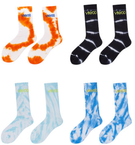  VINYOO 两双装活力无限蓝色扎染四季中筒袜