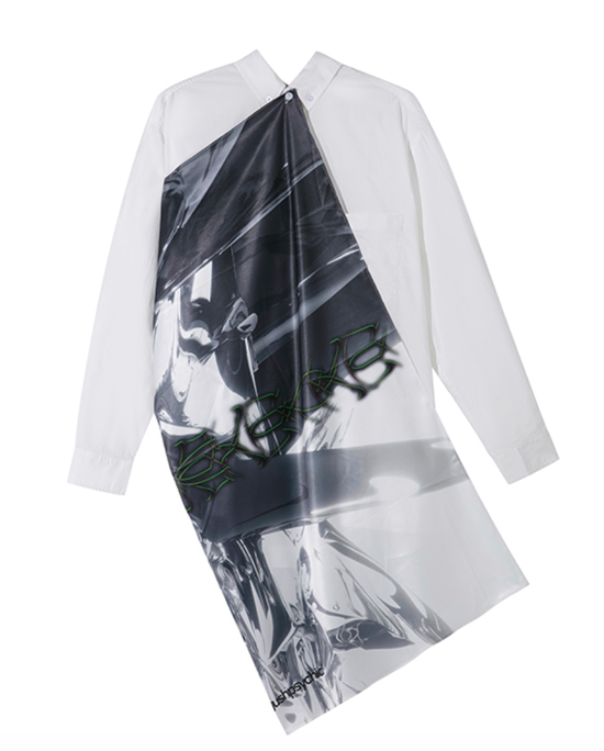 gushpsychic XSY/INGraphic 合作款侧扣印花丝巾长袖休闲宽松衬衫