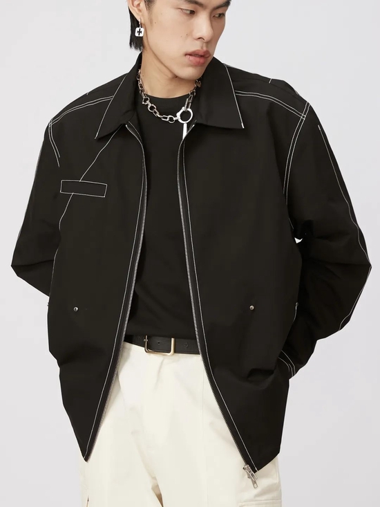 Song41 Black Japanese Retro Long Sleeve Shirt Jacket