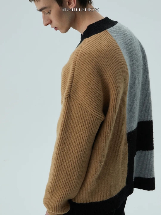 TIWILLTANG Destruction Contrast Color Warm Mohair Knit Sweater